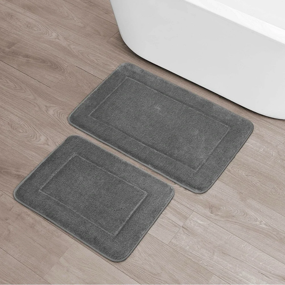 Oliver Brown Terry Memory Foam Charcoal Bath Mat Set